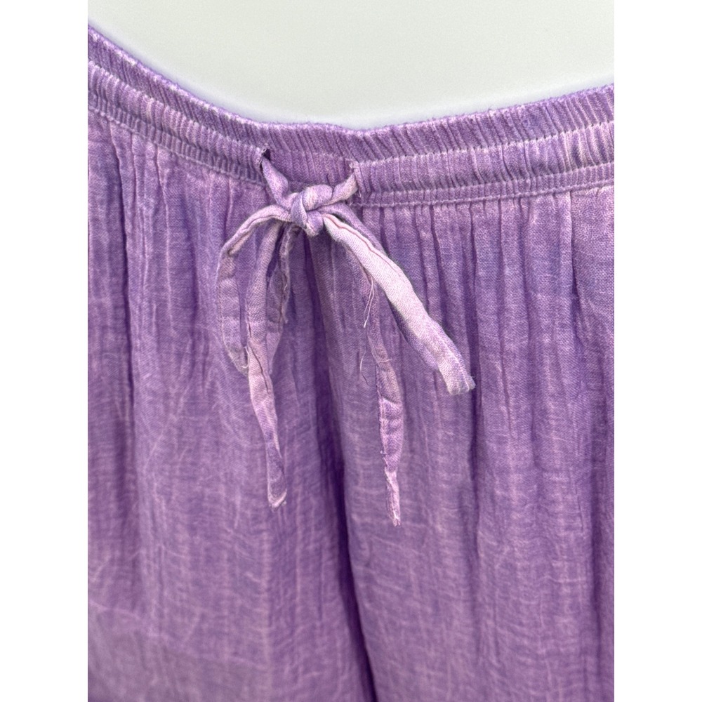 Zury Purple Cotton Gauze Wide Leg Pants Elastic Waist Drawstring 7140 One Size - Picture 3 of 9